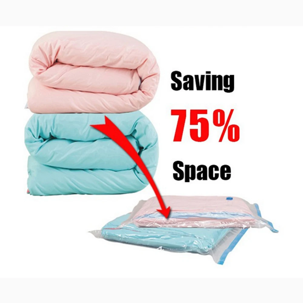 

Household Vacuum Bag for Clothes Storage Bag with Transparent Edge Folding Valve Compressed Organizer Saving Package with Pump