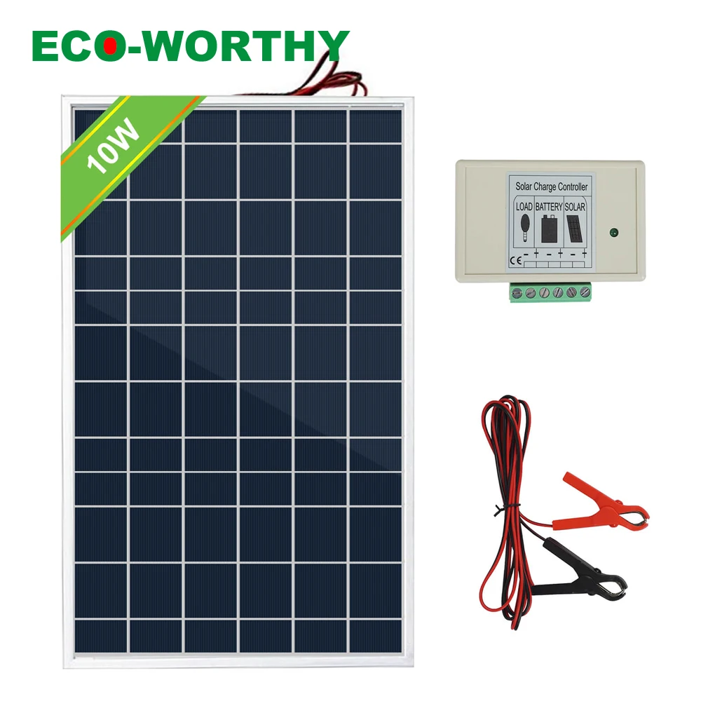ECO WORTHY 10 Вт PV поликристаллическая система солнечной панели комплект W/3A