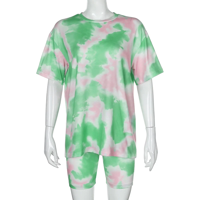 Darlingaga Casual Tie Dye Two Piece Set Women Tracksuit Fashion Summer Top and Biker Shorts Matching Sets Outfits Sportswear New