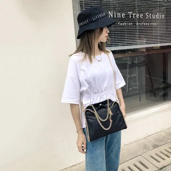 

2020 New Fashion Soft PU Hand-woven Chain Wrapping Edge Large Capacity Tote Shoulder Bag Crossbody Office Daily