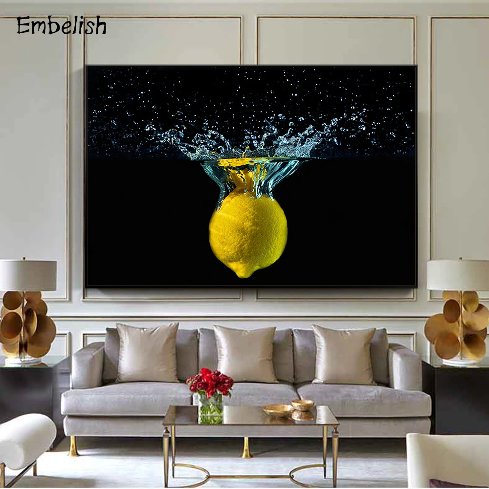 1 Pieces Lemon In Water Modern Home Kitchen Decor Pictures For Living Room Fruits Wall Art Posters HD Spray Canvas Oil Paintings | Дом и сад