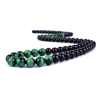 Natural Obsidian Green Tiger Eye Beads Necklaces Women Fashion Natural Onyxs Yoga Prayer Jewelry New Collier Homme Drop shipping