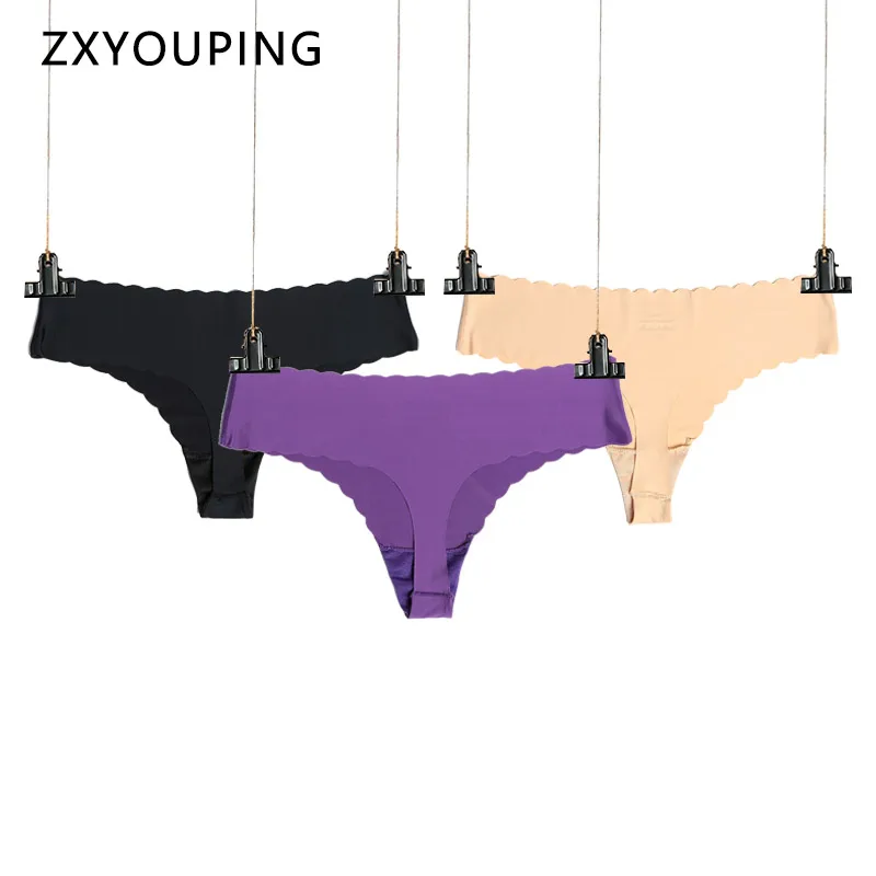 

3Pcs/lot Ultra-thin Ice Silk Seamless Thong low-Rise Solid One-piece Sexy G-String Panties Underwear Women Tangas XS-L US Size