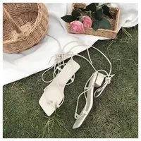 Sandales d'été à petits talons à lacets style gladiateur pour femme, chaussures estivales ouvertes féminine type spartiates, avec sangle à l'arrière, décontractées, nouvelle collection 6
