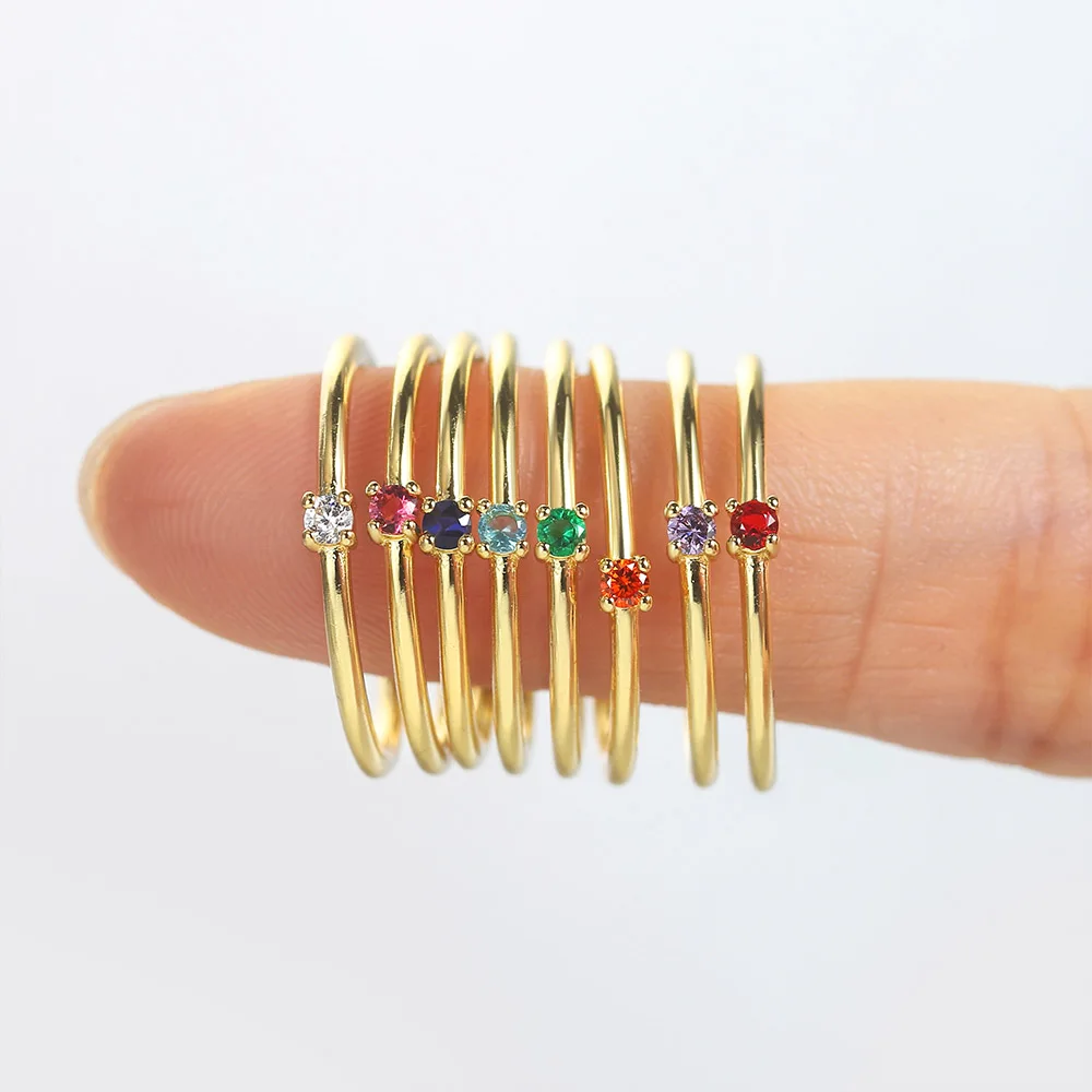 Thin Rings For Women Yellow Gold Color Cubic Zirconia Wedding Engagement Finger Ring
