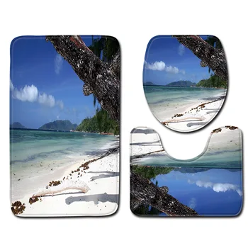 

Three-piece Bath Mat Set Beach Scenery Series 3D Printed Floor Mat Absorbent Foot Pad Non-slip Anti-Fatigue Soft Bath Decor Mat