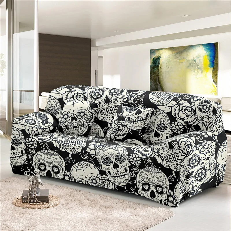 Boniu эластичный чехол для дивана с принтом черепа, декор для гостиной, растягивающийся чехол для l-образного секционного дивана, защитные чехлы