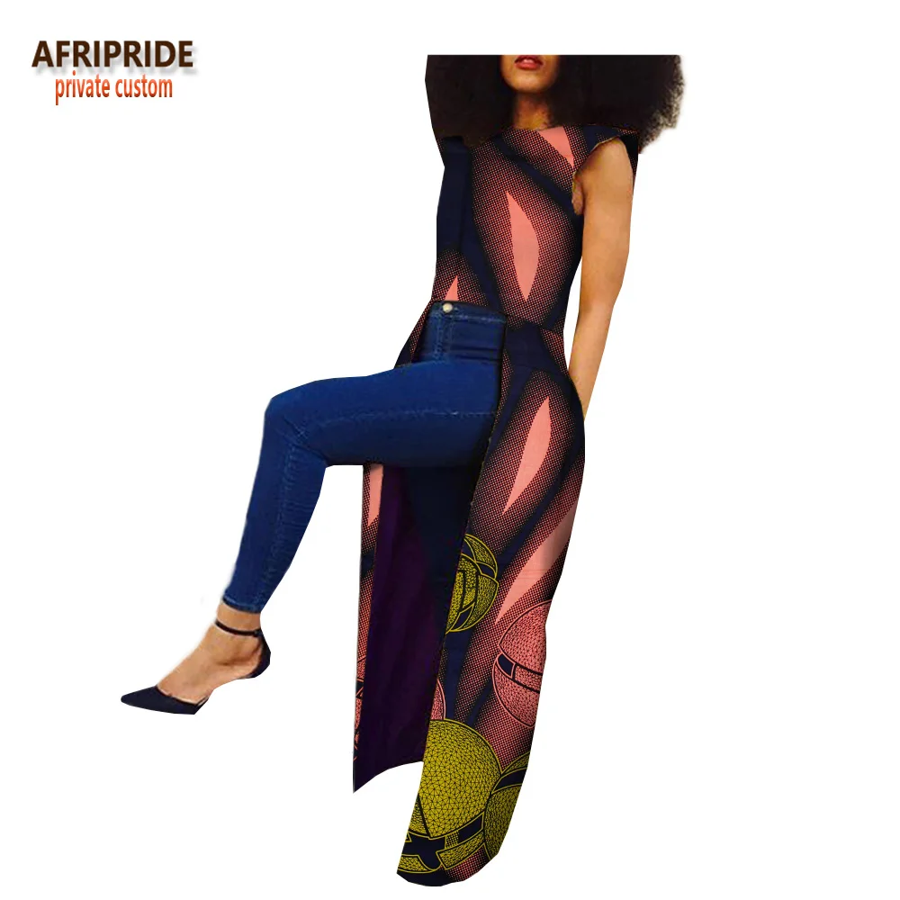 Африканская одежда для женщин AFRIPRIDE индивидуальное длинное пальто без рукавов длиной до щиколотки из чистого воскового хлопка размера плюс A722411 - Цвет: 297J