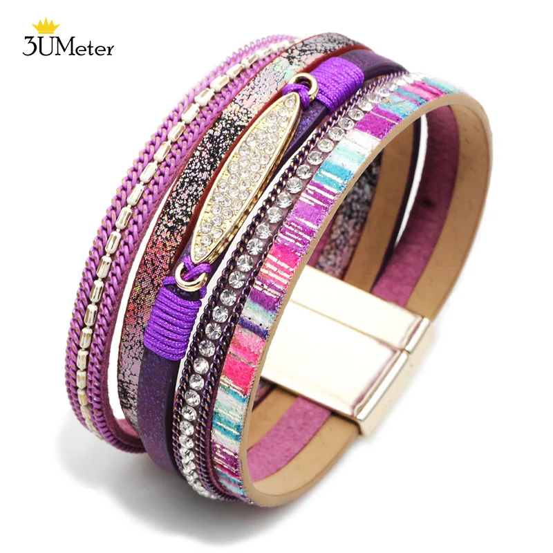 Трендовые многослойные кожаные браслеты богемная накидка браслет плетеная веревка очаровательные браслеты ювелирные изделия для женщин подарок для девушек 7 цветов - Окраска металла: Multilayer Bracelet