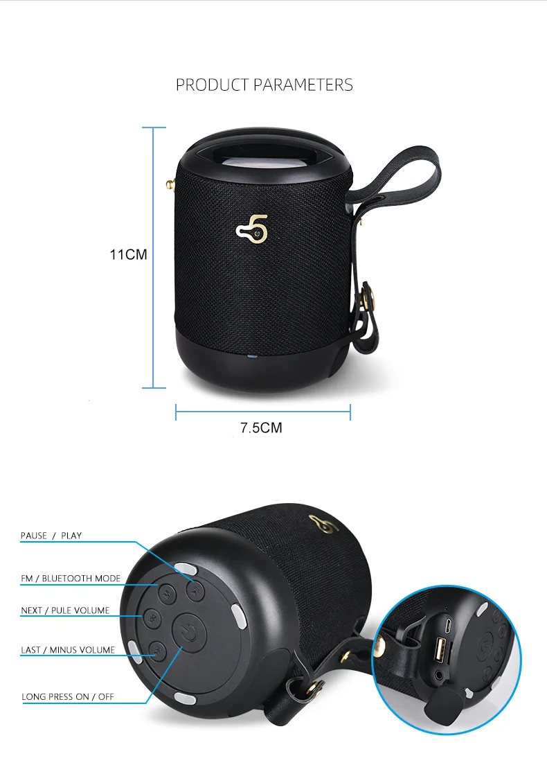 Портативный Bluetooth динамик Bluetooth 5,0 динамик поддерживает FM радио водонепроницаемый открытый бас динамик, поддерживает TF карты auxilia