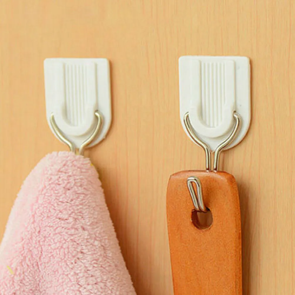 SMALL STICK ON HOOKS WHITE SELF ADHESIVE TEA TOWEL HANGER KITCHEN PEG KEYS