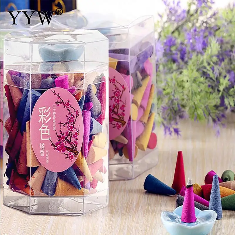 

Approx 180pcs/Box Incense Cones Incense Holder Pagoda Incense Natural Incense Cones Rose Tulip Scent Tower Sandalwood Spice Tray