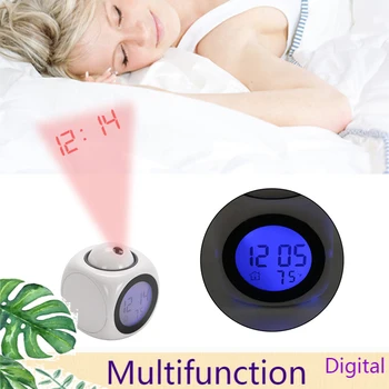 

LED Alarm Clock Digital Voice Light Weight Plastic Clock Temperature Display Automatic Chime Adjustable Wall Projection Alarm