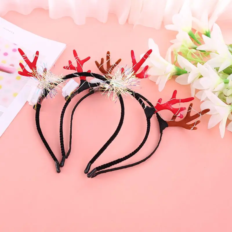 Adult Children Christmas Headband Flashing LED Light Up Cute Antler Tinsel Hair Hoop Halloween Holiday Party 4