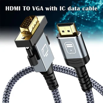 

Nylon Braid HDMI to VGA Gold-Plated Cable Compatible for Computer Desktop Laptop PC Monitor Projector FKU66