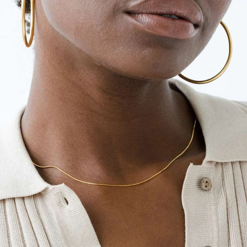 Gold Color Women Snake Chain Necklace 