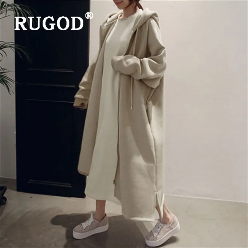 RUGOD новая зимняя теплая толстовка на молнии женские толстовки свободный длинный стиль толстого размера плюс модное женское повседневное пальто ins lazy