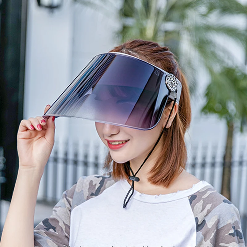 Foux Sun Hat Women Summer Plastic Visor Uv Protection Face With Shield Ponytail Wide Brim Safety Reusable Mask Anti spitting | Аксессуары