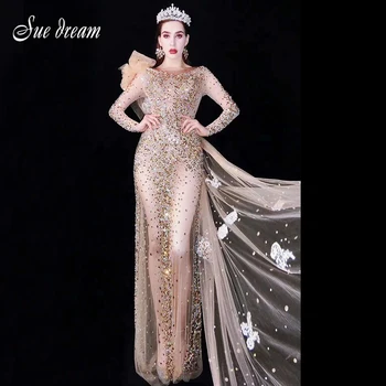 

Multi-Color Rhinestones Mesh Transparent Long Sleeve Long Dress Women's Wedding Birthday Celebrate Costumes Singer Dance Dress