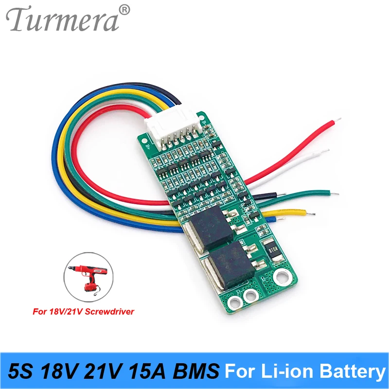 Turmera 5S 18V 21V 15A BMS Lithium Battery Board with Balancing for 21V 18V Screwdriver Shurika  and Vacuum Cleaner Battery Pack 01