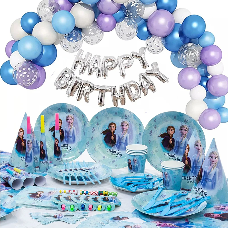 

Frozen Anna Elsa Princess Birthday Party Decorations kids Disposable Tableware Birthday Party Decorations Supplies Dinner Set