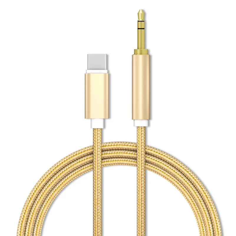 USB Tpye C to 3.5mm AUX Cable Type-C / For Iphone male to 3.5mm Jack male Car AUX Audio Adapter for Lightning AUX Cable 1M - Цвет: Золотой