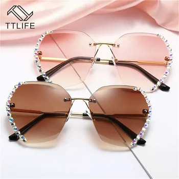 

TTLFE 2020 Fashion Oversized Rimless Sunglasses Women Famous Luxury Brand Design Sexy Diamond Square Sun Glasses Female