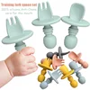 Food Grade Infant Mini Silicone Tableware Set Baby Soft Kitchen Accession Fork Spoon Kids Portable  Soild Color TeaSpoon 2