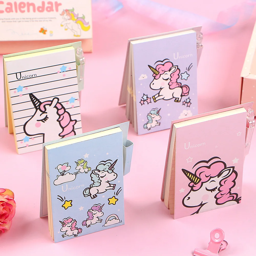 Kawaii Единорог портативный блокнот для записей с ручкой Студенческая бумага