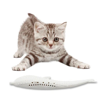 

Pet Cat Fish Shape Toothbrush with Catnip Toys Fish Flop Cat Toy Pet Eco-Friendly Silicone Molar Stick Teeth Cleaning Toy for Ki