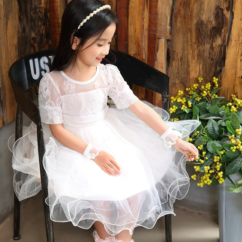 

Lace Short Sleeve Waist Hugging Gauze Princess Dress New Style Summer CHILDREN'S DAY Performance Dress Girls Dress