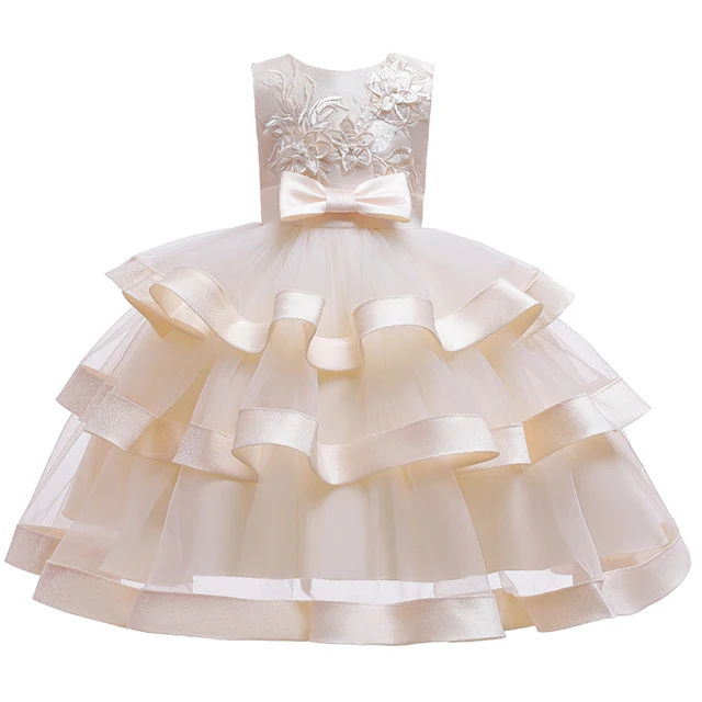 Элегантное праздничное платье принцессы с цветочным узором для девочек 3-12 лет; нарядное платье-пачка с вышивкой для девочек на свадьбу; детская одежда - Цвет: Champagne