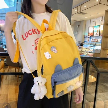 

Cute Transparent Backpack Women Girl Schoolbag Female Korean Student Backpacks Harajuku Ulzzang Japanese Wild Mochila Feminina