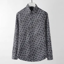 Модная мужская рубашка с буквенным принтом, тонкая рубашка с длинным рукавом, Высококачественная деловая Мужская рубашка, большие размеры, M-4XL, Camisas