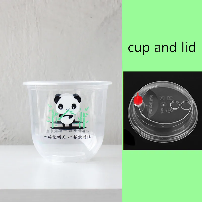 cup and lid1 50 шт одноразовые кофейные чашки в форме U для дня рождения, для вечеринки, для мороженого, молока, чая, сока, пластиковые стаканчики, упаковка на вынос с крышкой - Цвет: cup and lid1