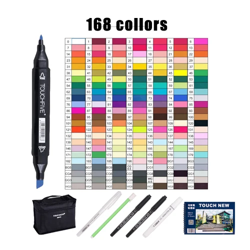 168 Colors black Touchfive художественный маркер 30/40/60/80/168 Цвет Набор двойной кончик кисти для рисования манги Краски эскиз спиртовой фломастер для офиса и школы - Цвет: 168 Colors black