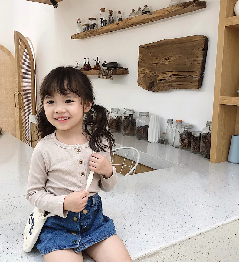 Apricot Футболки для мальчиков и девочек 2-7 лет, Весенняя футболка с длинными рукавами для детей, брендовая футболка с круглым воротником и пуговицами, одежда для маленьких мальчиков - Цвет: Apricot