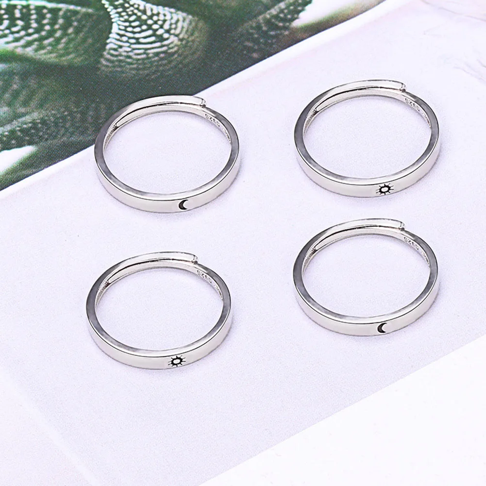 Серебряное кольцо, простой стиль, луна, солнце, регулируемое, 925, пара колец для девочек и мальчиков, лучший друг, ювелирное изделие