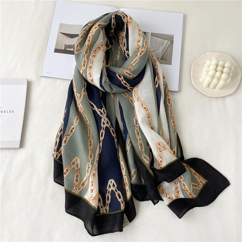 

Popular Neckerchief Cotton Warm Scarf Hijab Print Chain Pashmina Soft Shawl Wrap Female Headscarves Bandana 2022 Echarpe Foulard