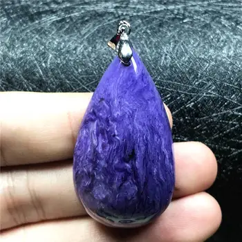 

Big Natural Purple Charoite Pendant Jewelry For Woman Man Love Crystal 43x24x11mm Beads Silver Sterling Water Drop Stone AAAAA