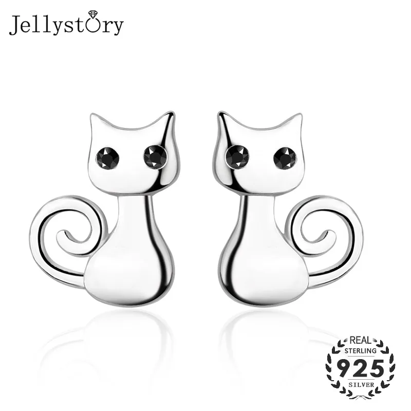 Jellystory модные 925 пробы серебряные ювелирные изделия серьги с цирконом драгоценный камень в форме кошки серьги-гвоздики для женщин подарок на свадьбу