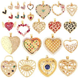Colour Rainbow CZ Heart Wing Charm Pendant,Cubic Zirconia Paved Pink Blue,18K Real Gold Plated Colour,Craft jewelry Supplies L38