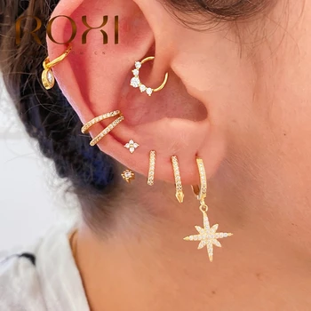 

ROXI 100% 925 Sterling Silver Lovely Sparkling Zircon Round Cartilage Earrings for Women Fine Jewelry Gift Circle Hoop Earrings