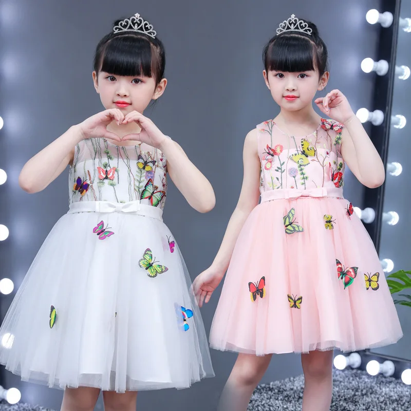 Рождественское платье для девочек новые летние платья принцессы с бабочками платье с пачкой из сетки для маленьких девочек, Новогодняя одежда для дня рождения, Детская праздничная одежда