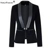 HarleyFashion Fall Spring Brief Design Single Buttons Top Quality Black/Blue Velvet Basic Slim Women Blazers Casual Jackets 1
