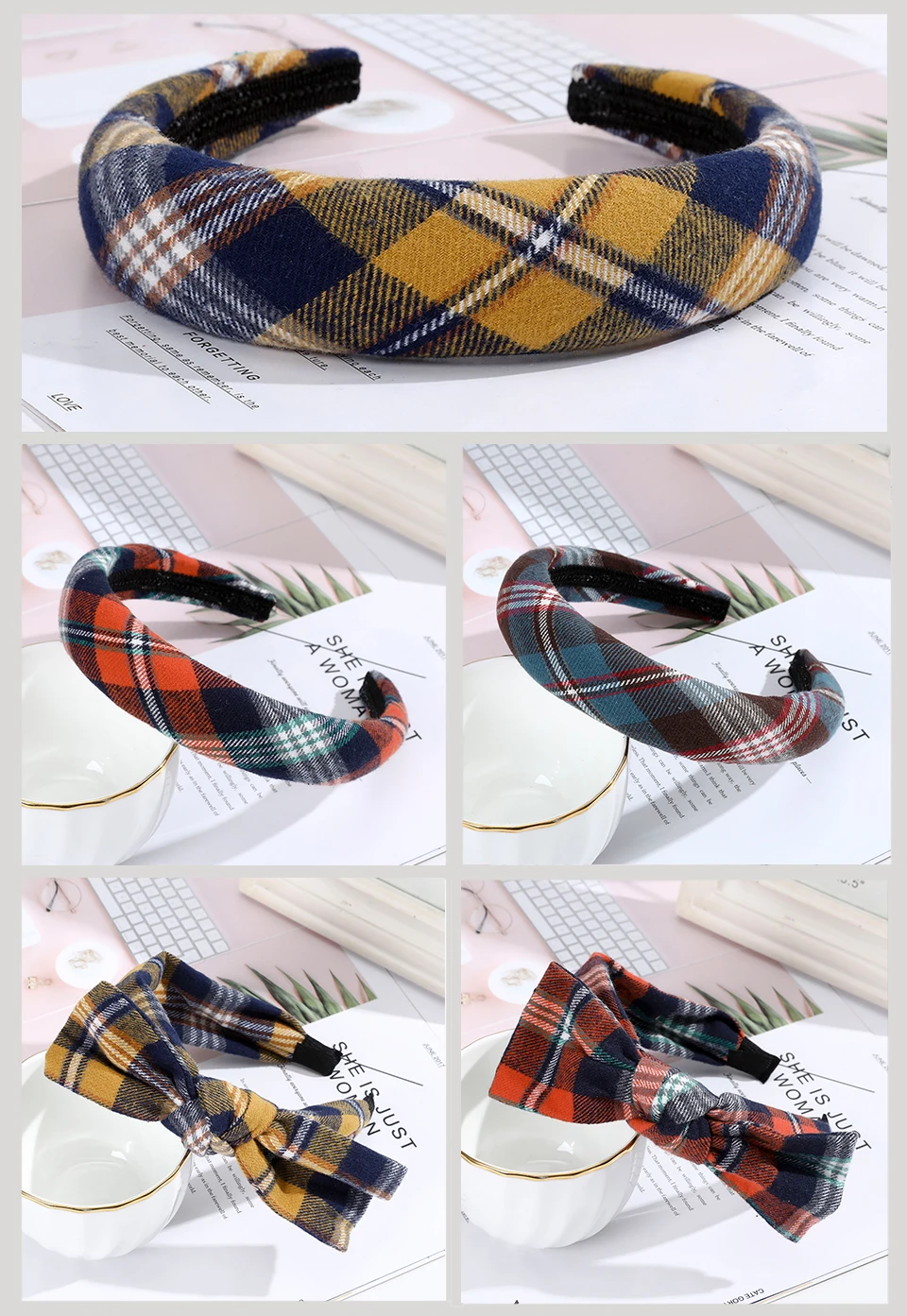 AWAYTR принты оголовье в клеточку Bohemia Hairband девушки бант на голову обруч широкие аксессуары для волос ободок тюрбан повязки для женщин
