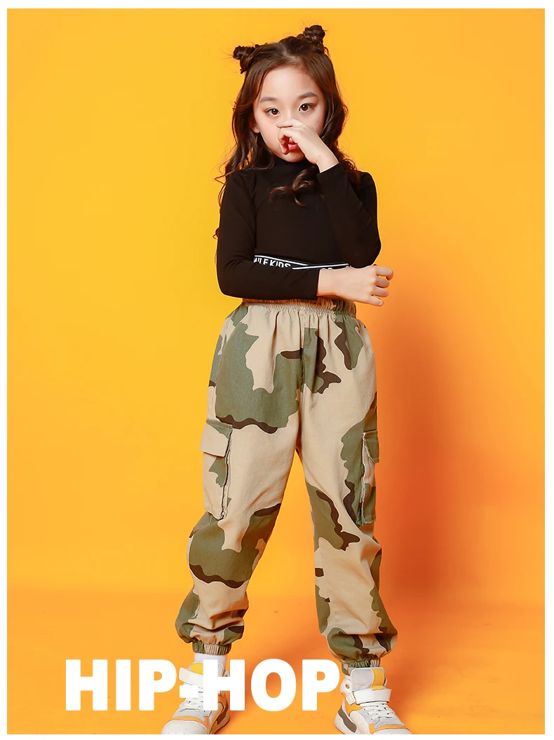 Hip Hop Dance Costumes Crop Cross Top Coat Camouflage Pants Girls Jazz Clothing Children Street Dancing Stage Performance Wear (2)