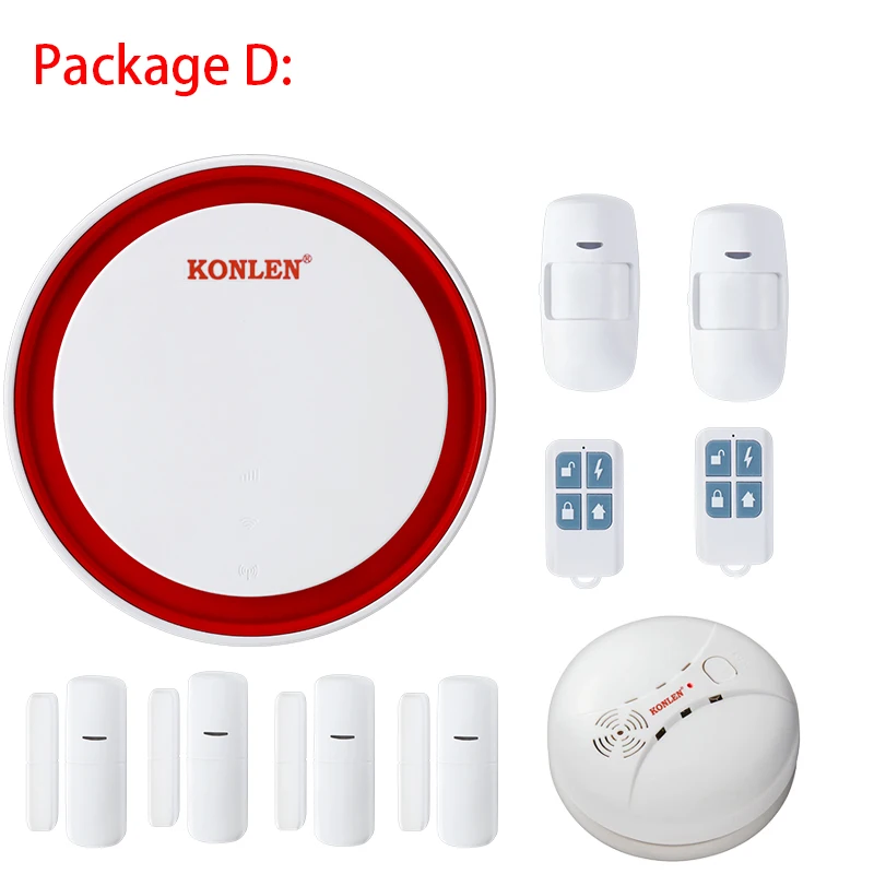 Package D Tuya Smart WI-FI GSM сигнализация сирена концентратор Системы Беспроводной безопасности домашняя одежда с Камера двери движения PIR Сенсор Google Alexa уведомления приложения - Цвет: Package D