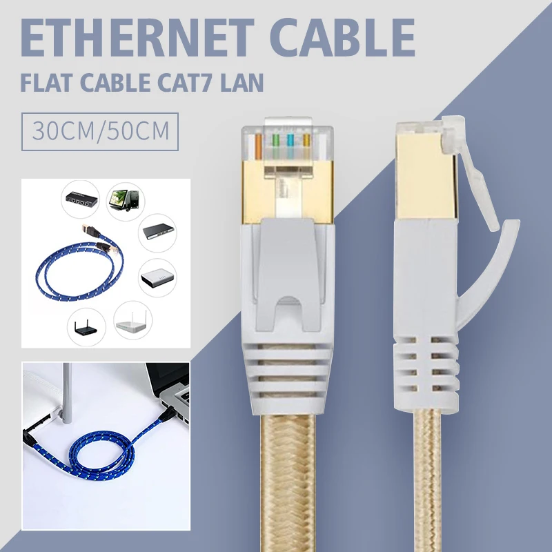 TSYH Ethernet Cable Cat7 Lan Flat UTP CAT 7 RJ 45 Network 30cm 50cm Patch Cord For Laptop Route Blue Black |