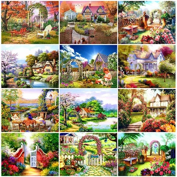 

HUACAN DIY Diamond Painting House Full Drill Diamond Embroidery Garden Scenery Mosaic New Arrival Home Decor